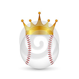 Baseball Ball in Golden Royal Crown, king of sport. Vector stock illustration.