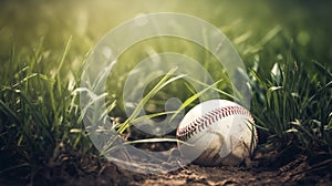 Baseball ball in green grass