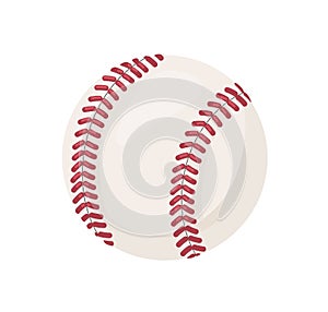 Baseball ball icon. Circle object with red laces, stitches for hardball game playing. Sports equipment, orb with seams photo
