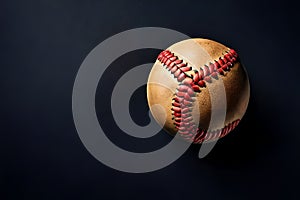 Baseball ball isolated on dark background. Top view.