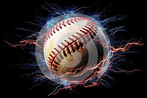 Baseball ball made of pure energy, pulsating with vibrant colors and crackling with electricity illustration generative ai