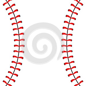 Baseball ball stitches, red lace seam isolated on background.