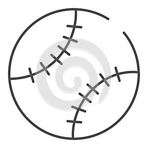 Baseball ball thin line icon. Leather ball vector illustration isolated on white. Sport inventory outline style design