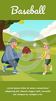 Baseball Banner Cartoon Man Teach Boy to Play