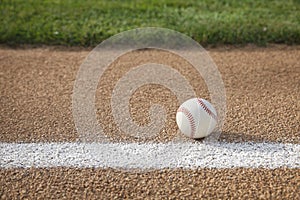 Baseball on base path with grass infield
