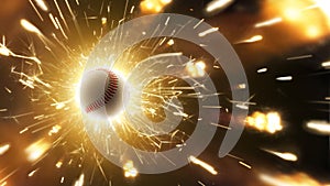 Baseball. Baseball ball. Baseball background with fiery sparks in action