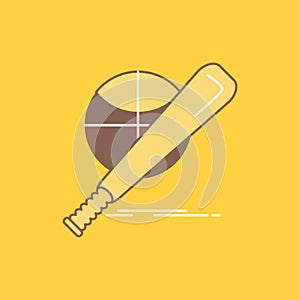 baseball, basket, ball, game, fun Flat Line Filled Icon. Beautiful Logo button over yellow background for UI and UX, website or