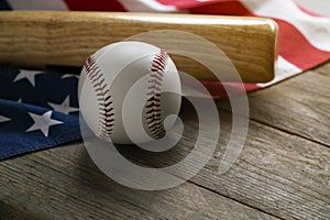 Baseball and baseball bat with American flag