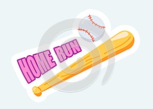 Baseball bat and ball with Home run text. Sports and competition