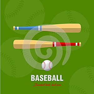 Baseball bat and ball icon, isolated on a green background.
