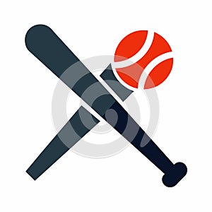 A baseball bat and ball are set against a plain white background, A minimalist logo of a baseball bat and ball in harmony,