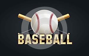 Baseball bat and ball with text realistic objects
