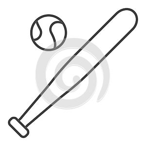 Baseball bat and ball thin line icon. Sport equipment vector illustration isolated on white. Game outline style design