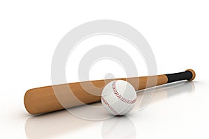 Baseball bat and ball on white