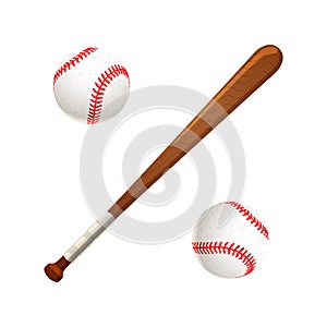 Baseball bat and balls on white