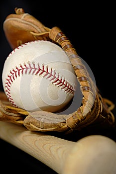 Baseball and Bat on black