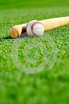 Baseball and bat in field