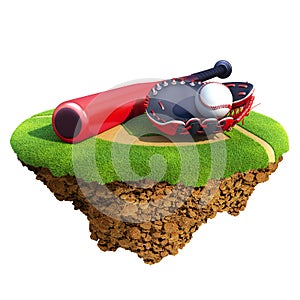 Baseball bat, glove (catcher's mitt) and ball