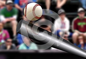 Baseball bat hitting ball with spectator background