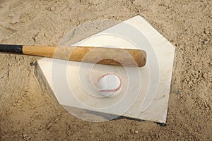 Baseball And Bat On Home Plate