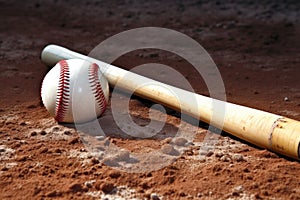 baseball and bat on home plate, no people