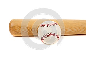 Baseball and bat on white