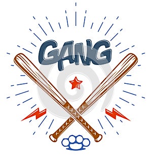 Baseball bats crossed vector criminal gang logo or sign.