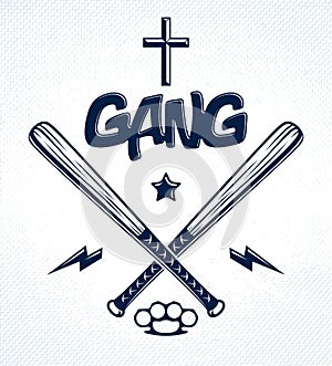 Baseball bats crossed vector criminal gang logo or sign.