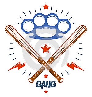 Baseball bats crossed vector criminal gang logo or sign.