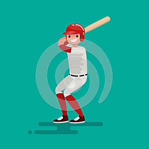 Baseball batter player with bat. Vector Illustration