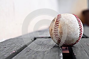 Baseball on a bench