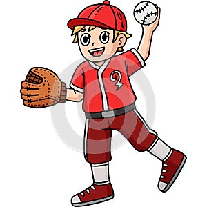 Baseball Boy Pitching Cartoon Colored Clipart