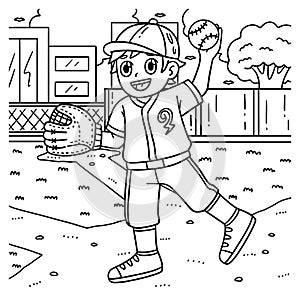 Baseball Boy Pitching Coloring Page for Kids