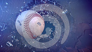 Baseball through broken glass.