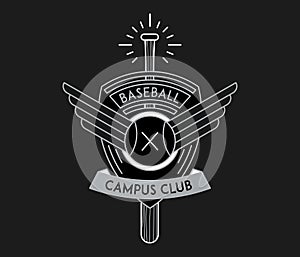 Baseball campus club white on black