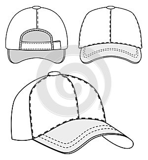 Baseball cap front and back view. Hat template