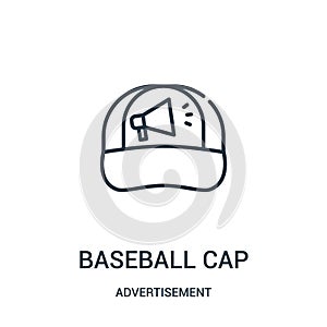 baseball cap icon vector from advertisement collection. Thin line baseball cap outline icon vector illustration