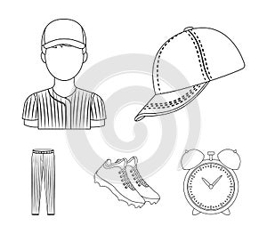 Baseball cap, player and other accessories. Baseball set collection icons in outline style vector symbol stock