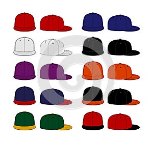 Baseball cap template vector illustration set