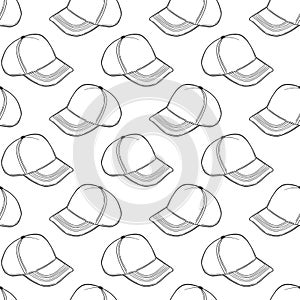 Baseball cap, trucker hat. Vector concept in doodle and sketch style. Hand drawn illustration for printing on T-shirts, postcards