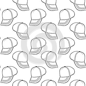 Baseball cap, trucker hat. Vector concept in doodle and sketch style. Hand drawn illustration for printing on T-shirts, postcards