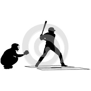 Baseball catcher, batter in ready position to playing. Baseball game player Home Plate catcher, batter at work on baseball field d