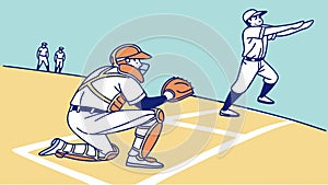 Baseball Catcher and Pitcher Dynamic Play, vector design Generative AI