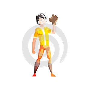 Baseball catcher player, male sportsman character in uniform, active healthy lifestyle vector Illustration on a white