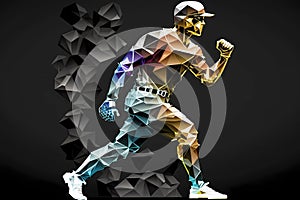 Baseball catcher polygonal geometric man silhouette illustration