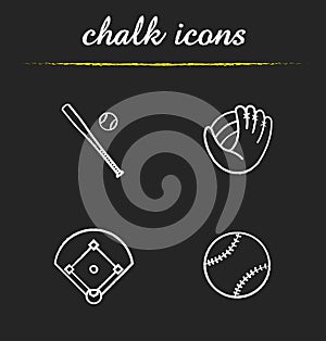 Baseball chalk icons set