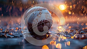 baseball close up in the rain