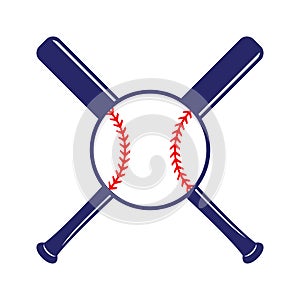 Baseball crossed bats with ball. Criss cross bats. Flat vector illustration
