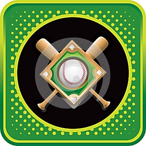 Baseball diamond and bats on green web icon