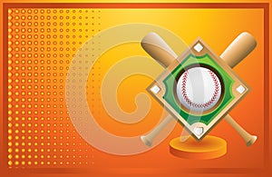 Baseball diamond and bats on orange banner